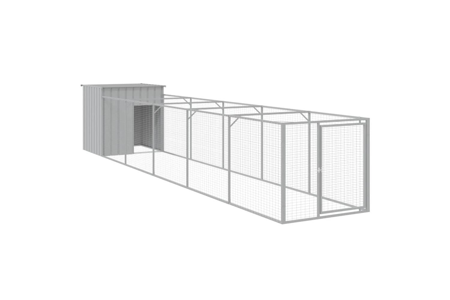 Vidaxl Dog House With Run Light Grey 110x609x110 Cm Galvanised Steel-2