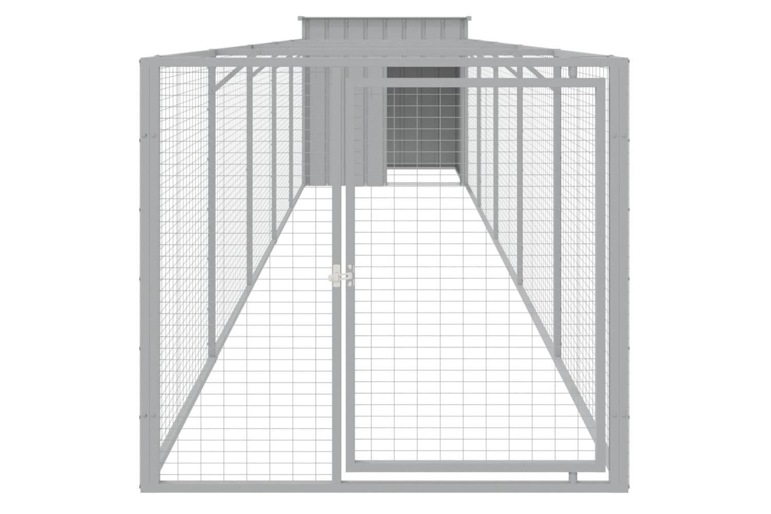 Vidaxl Dog House With Run Light Grey 110x609x110 Cm Galvanised Steel-3