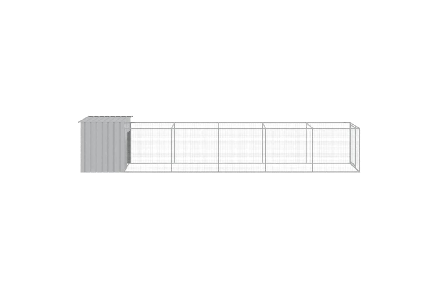 Vidaxl Dog House With Run Light Grey 110x609x110 Cm Galvanised Steel-4