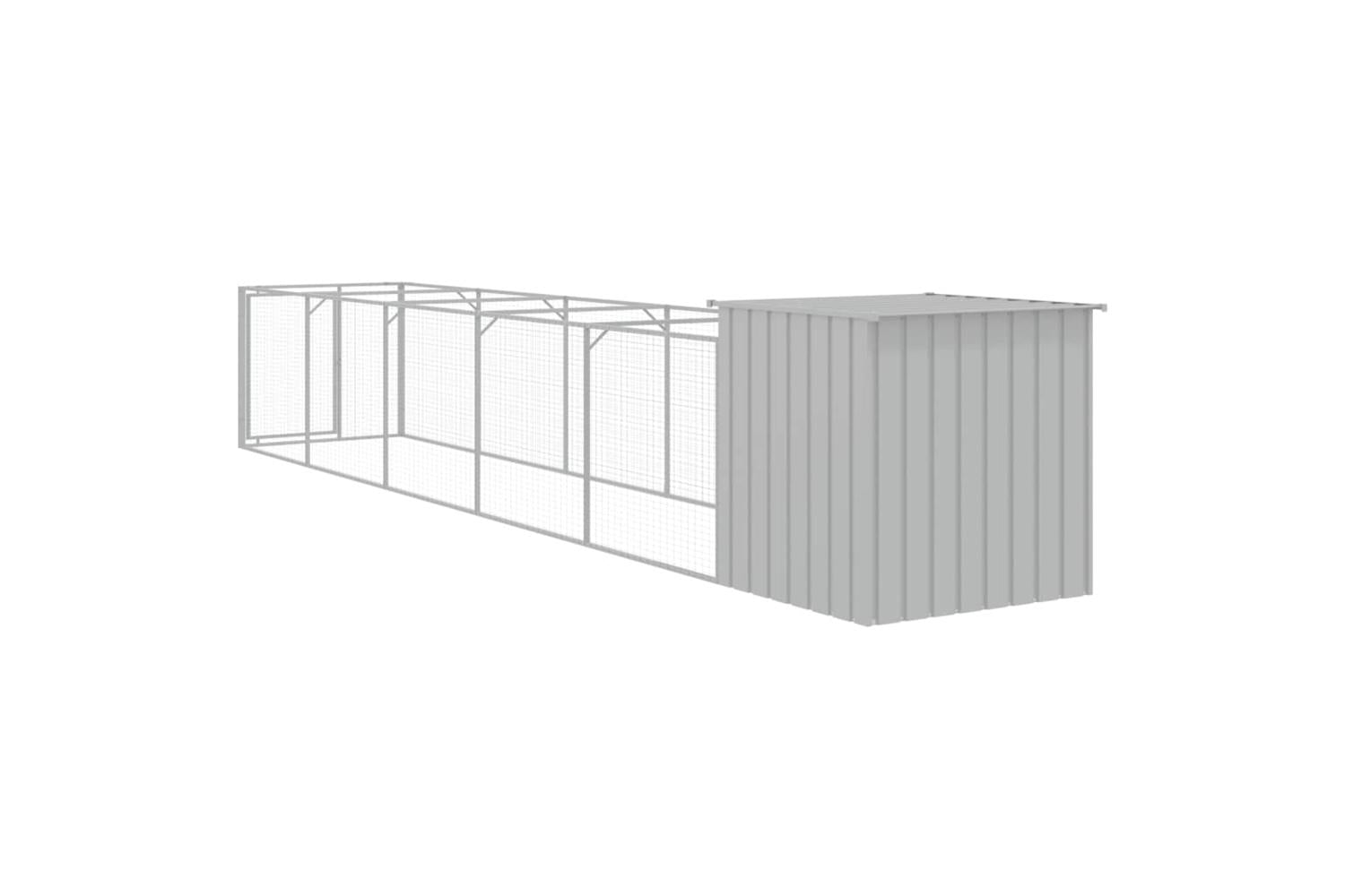 Vidaxl Dog House With Run Light Grey 110x609x110 Cm Galvanised Steel-5