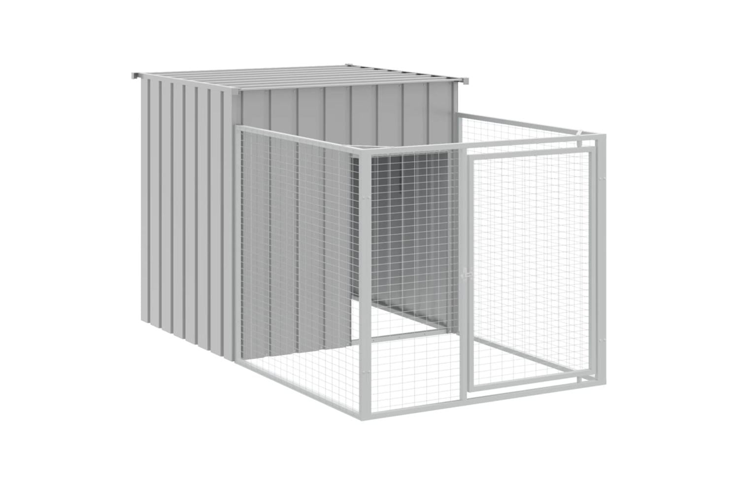 Vidaxl Dog House With Run Light Grey 110x609x110 Cm Galvanised Steel-6
