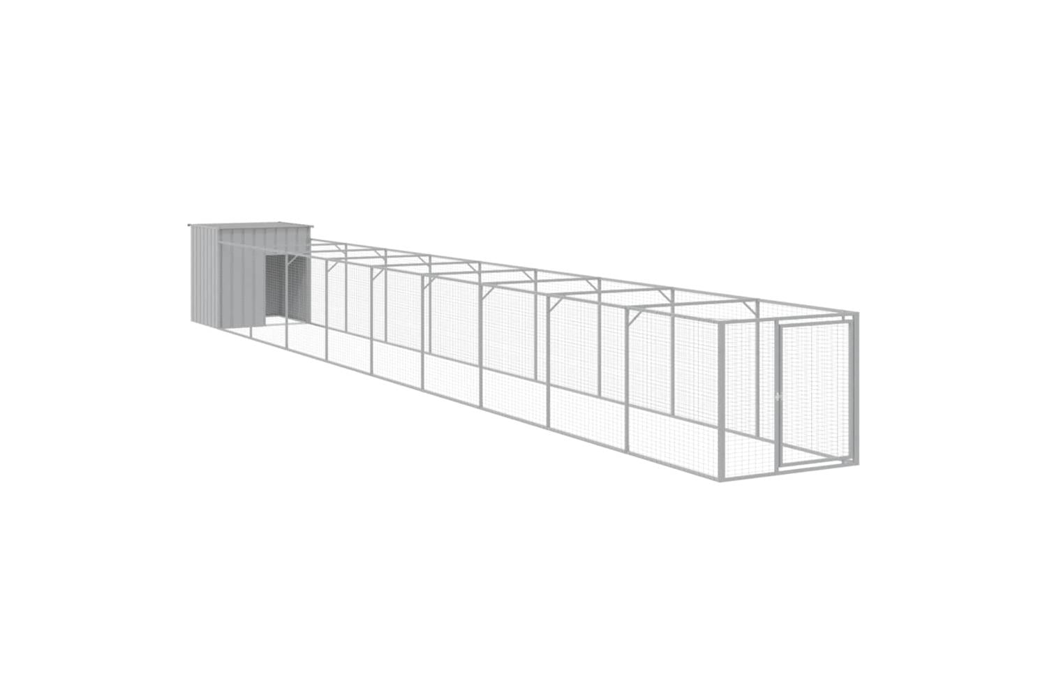 Vidaxl Dog House With Run Light Grey 110x1017x110 Cm Galvanised Steel-2