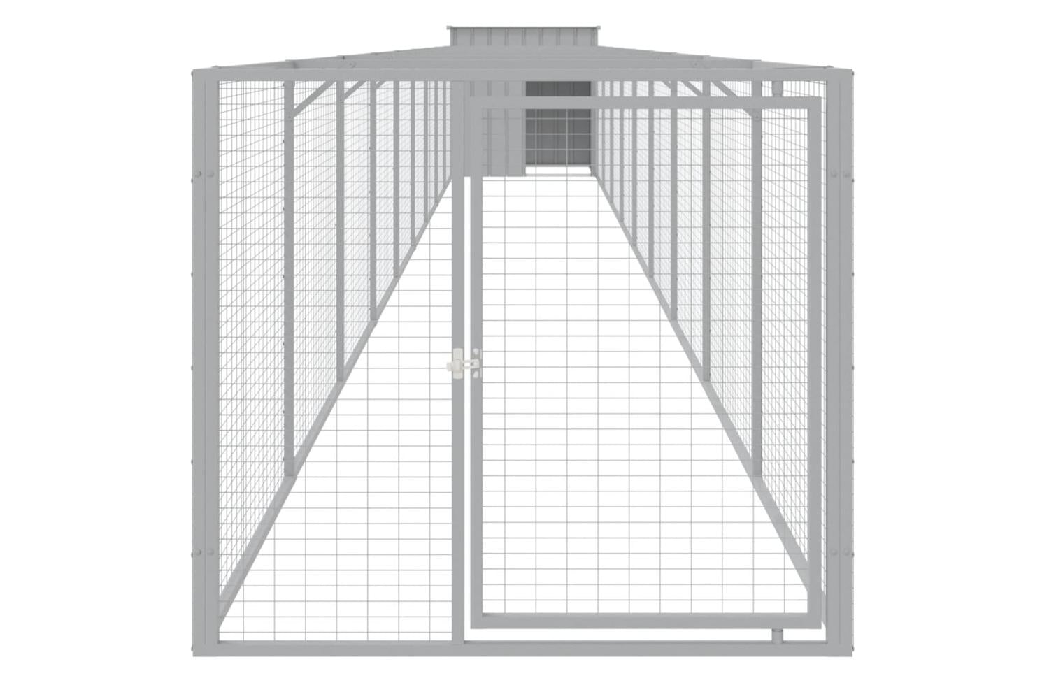Vidaxl Dog House With Run Light Grey 110x1017x110 Cm Galvanised Steel-3