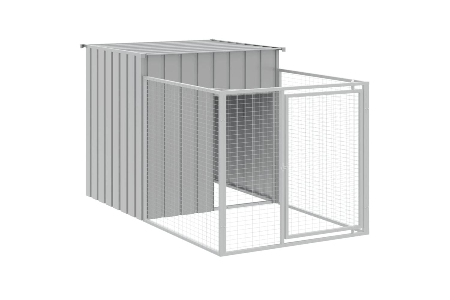 Vidaxl Dog House With Run Light Grey 110x1017x110 Cm Galvanised Steel-6
