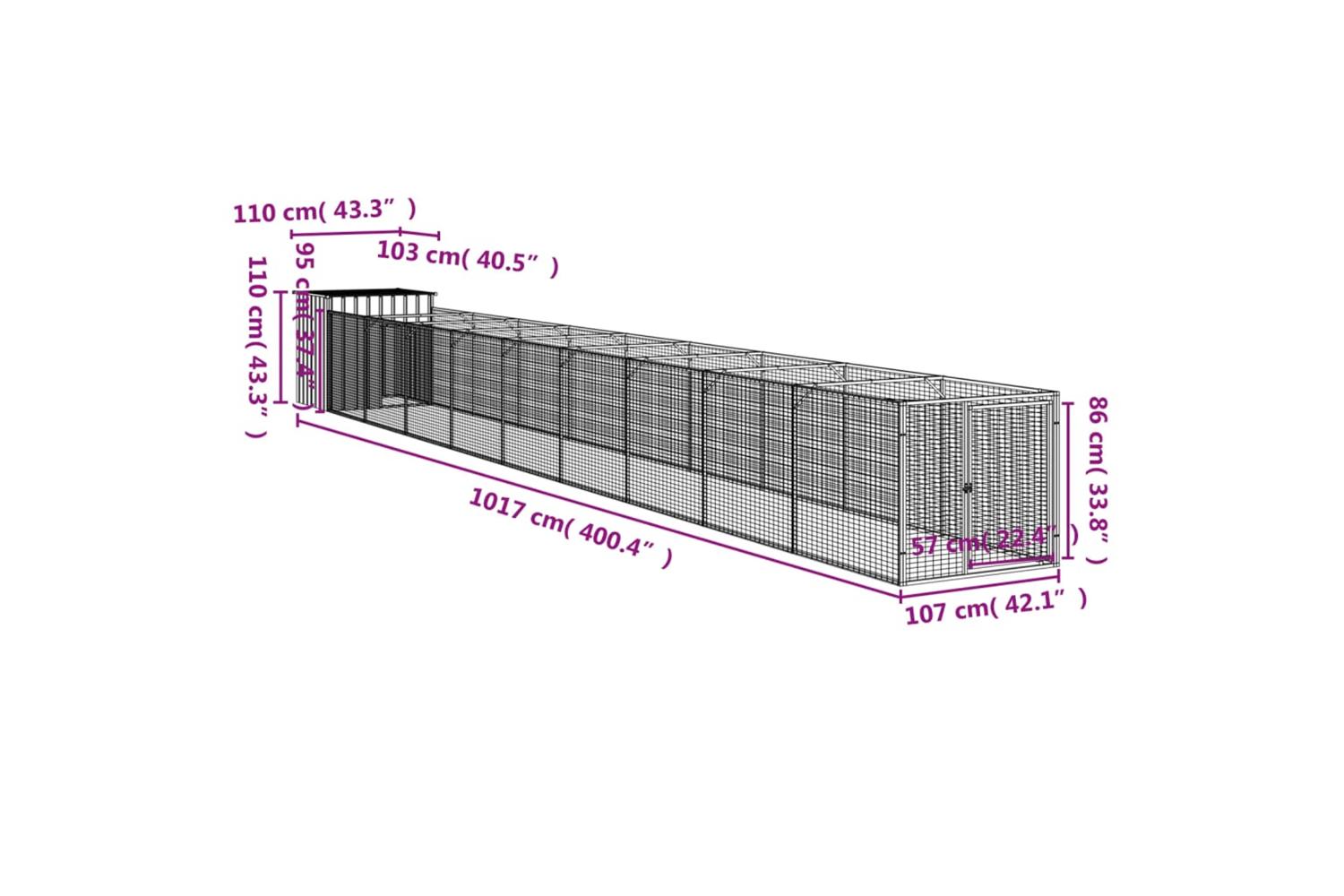 Vidaxl Dog House With Run Light Grey 110x1017x110 Cm Galvanised Steel-8