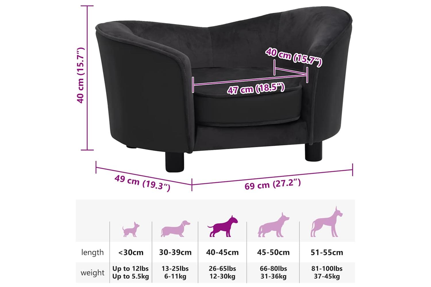 Vidaxl Dog Sofa Black 69x49x40 Cm Plush And Faux Leather-9