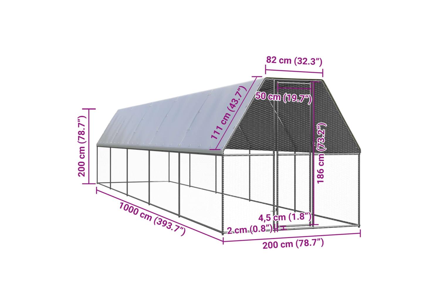 Vidaxl Outdoor Chicken Cage 2x10x2 M Galvanised Steel-5