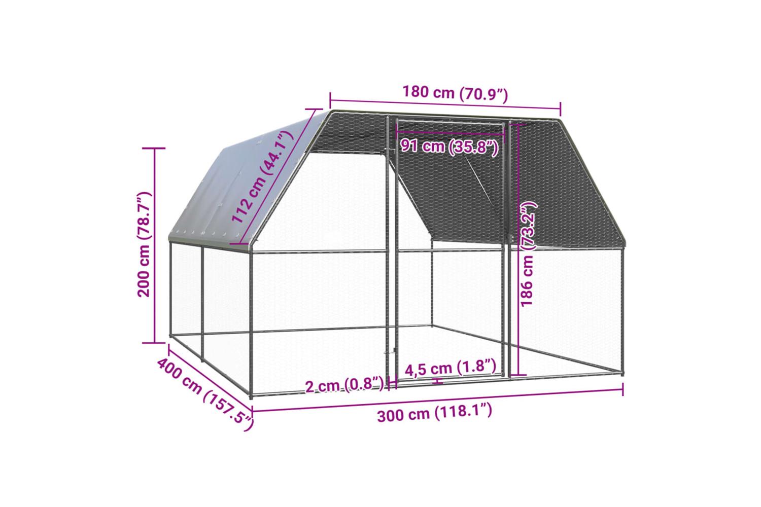 Vidaxl Outdoor Chicken Cage 3x4x2 M Galvanised Steel-5