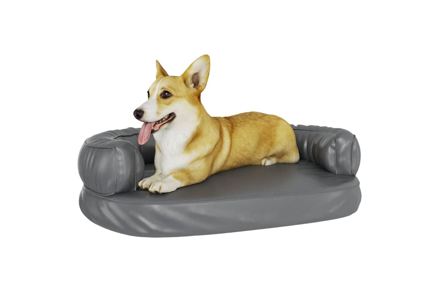 Vidaxl Ergonomic Foam Dog Bed Grey 75x53 Cm Faux Leather-3