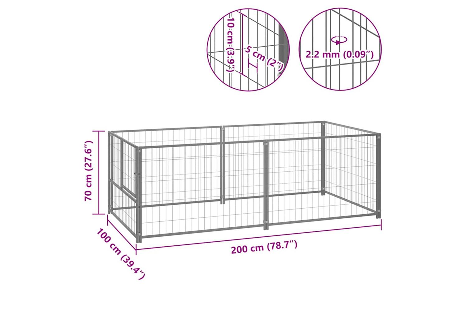 Vidaxl Dog Kennel Silver 200x100x70 Cm Steel-5
