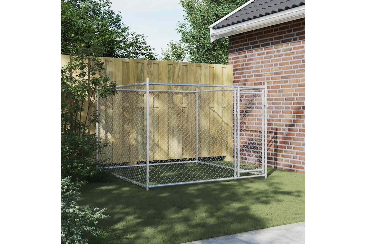 Vidaxl Dog Cage With Door Grey 2x2x15 M Galvanised Steel-3