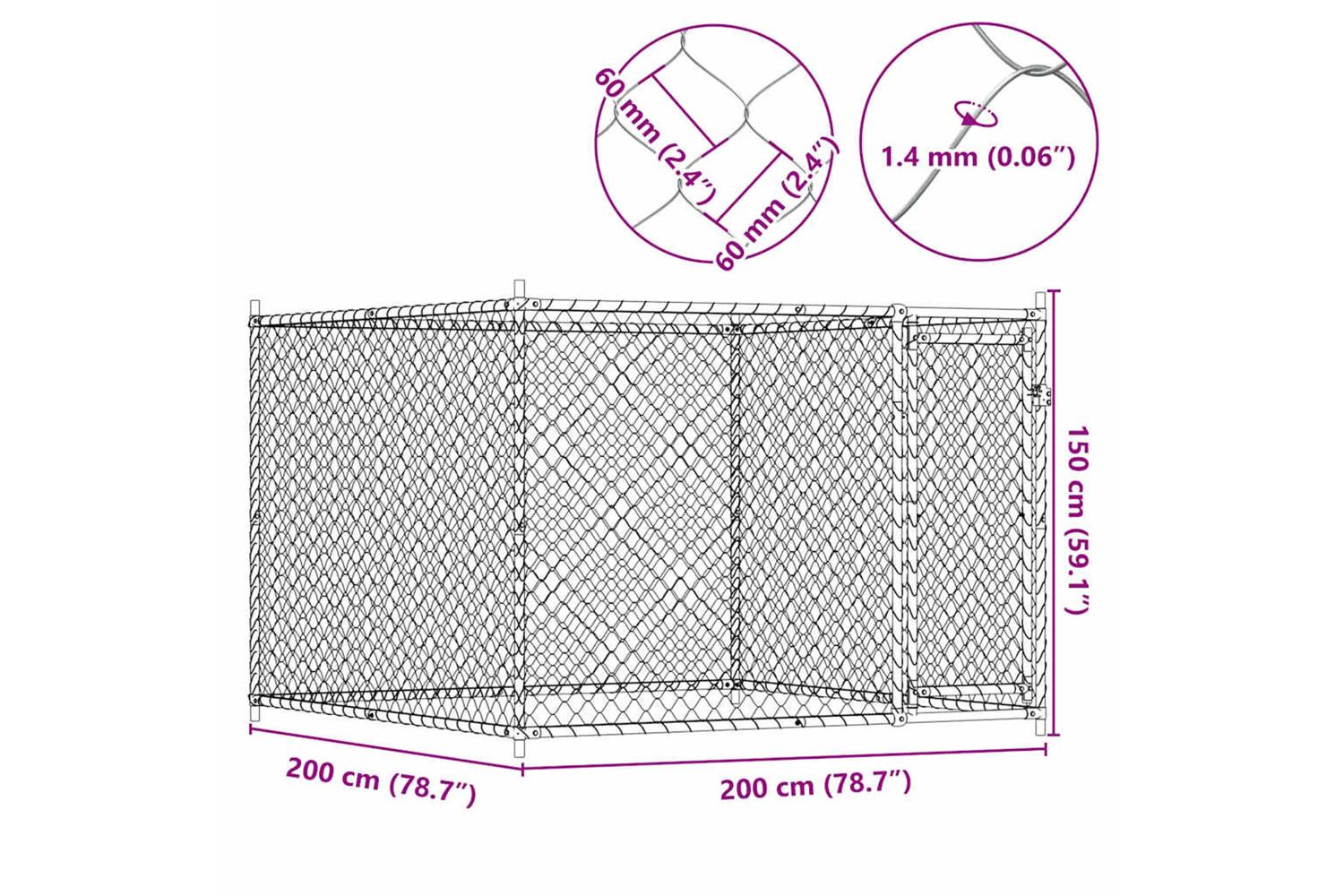 Vidaxl Dog Cage With Door Grey 2x2x15 M Galvanised Steel-8