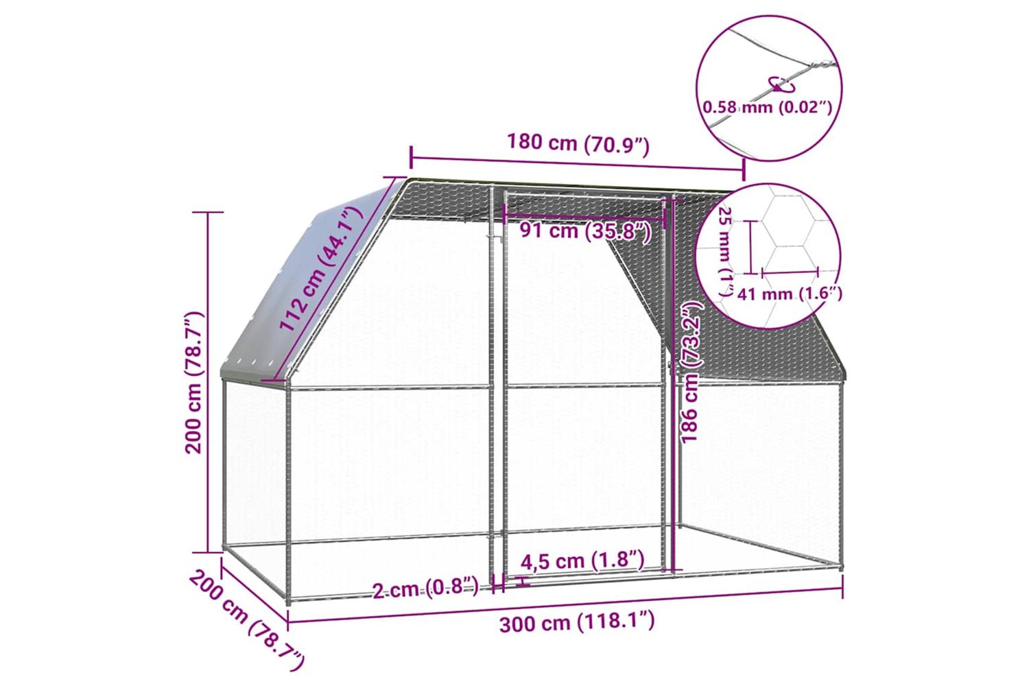Vidaxl Chicken Cage Silver And Grey 3x2x2 M Galvanised Steel-4