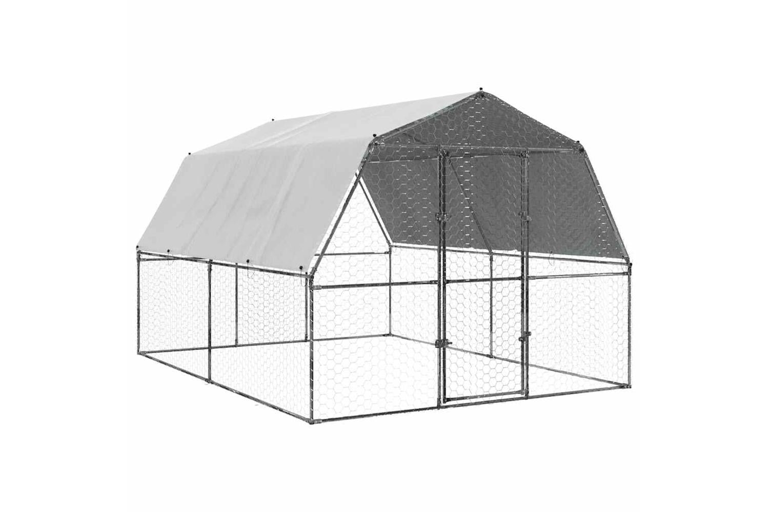Vidaxl Chicken Cage With Roof And Door Silver Galvanised Steel-2