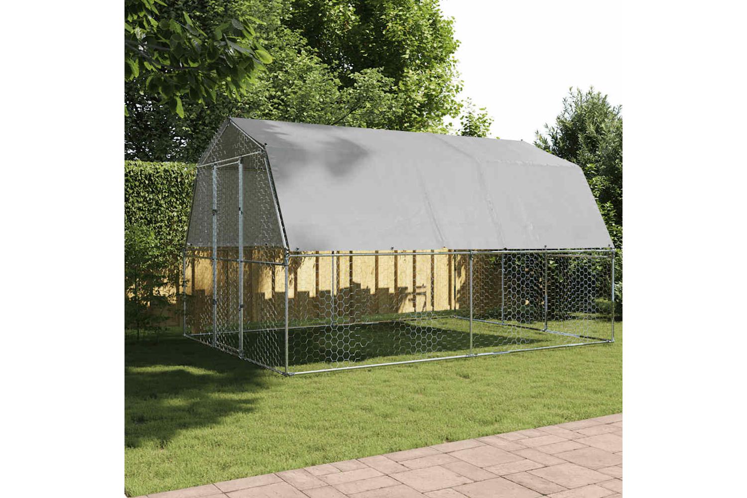 Vidaxl Chicken Cage With Roof And Door Silver Galvanised Steel-3