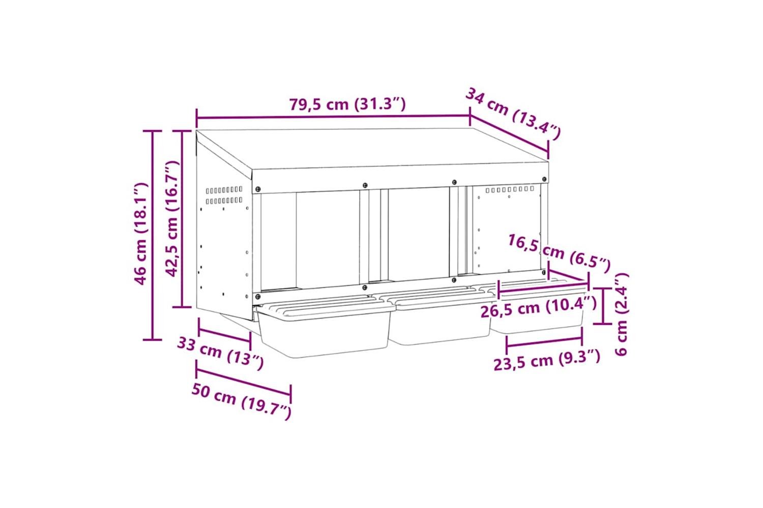 Vidaxl Chicken Nesting Box 3 Compartments Wall-mounted Galvanised Steel-9