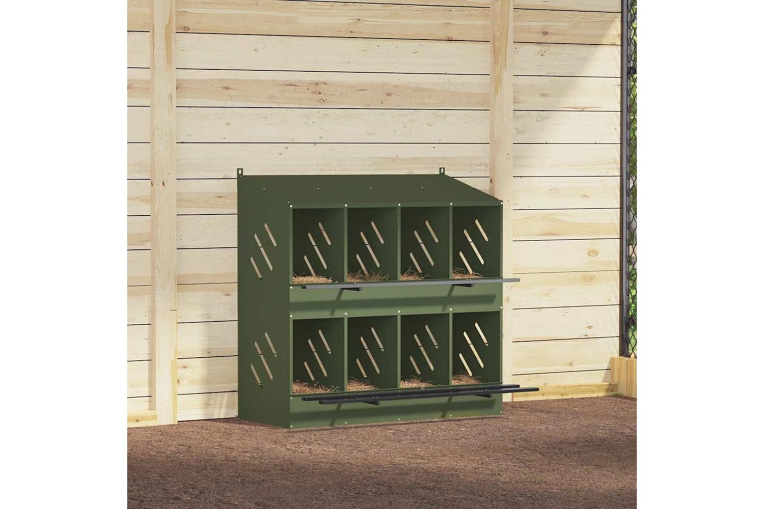 Vidaxl Chicken Nesting Box With 8 Compartments Olive Green Metal-4