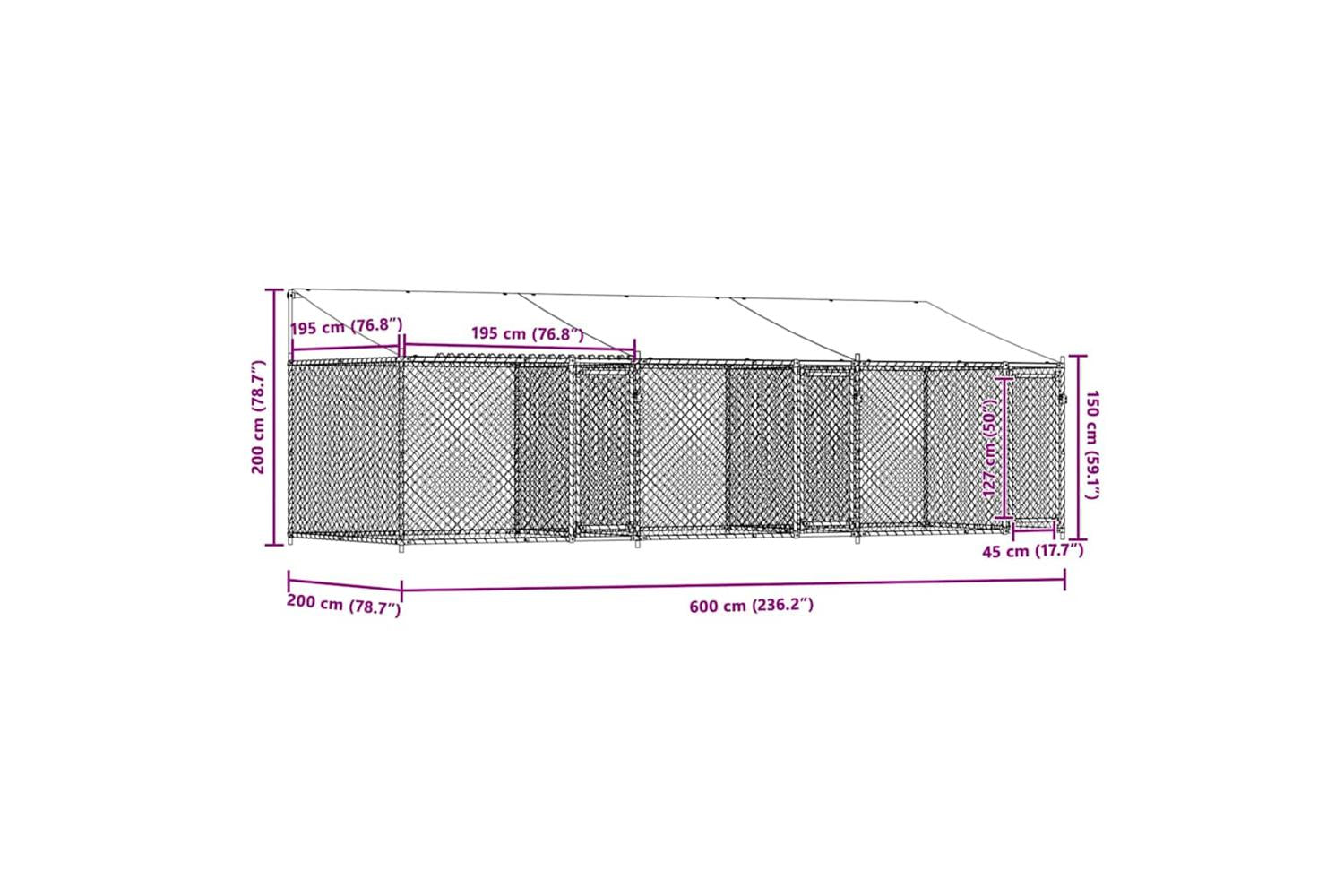 Vidaxl Dog Cage With Roof And Doors Grey 6x2x2 M Galvanised Steel-9