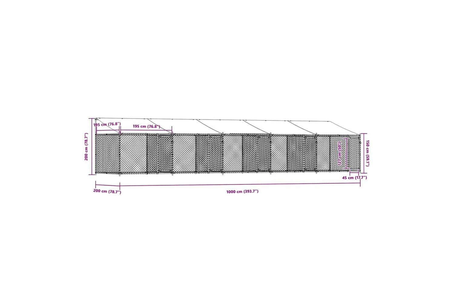 Vidaxl Dog Cage With Roof And Doors Grey 10x2x2 M Galvanised Steel-9