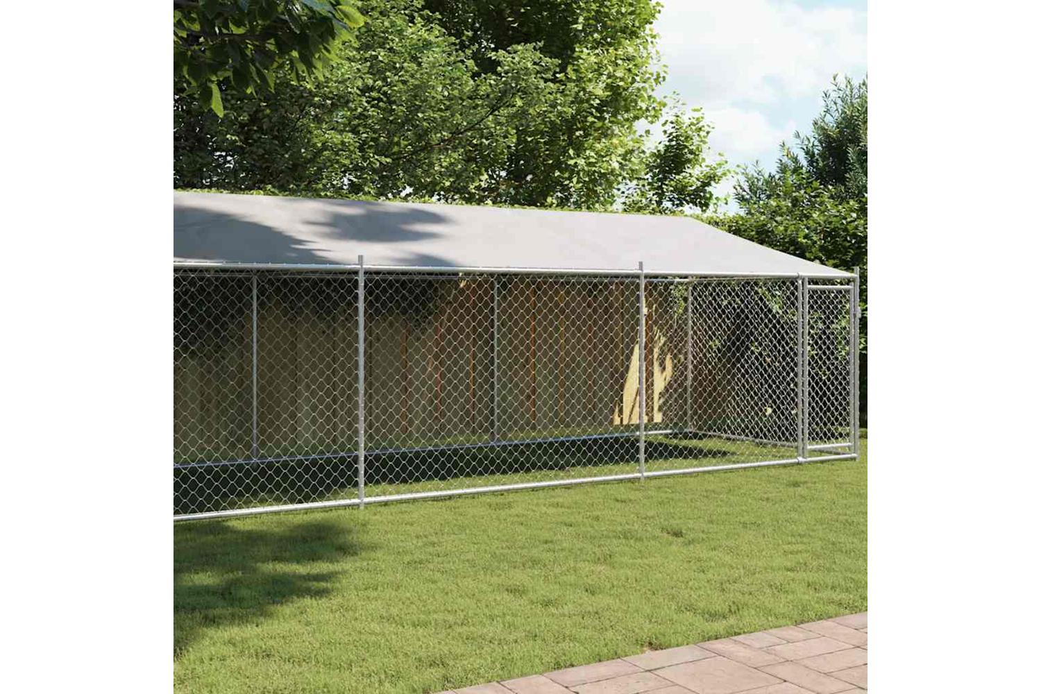 Vidaxl Dog Cage With Roof And Door Grey 8x2x2 M Galvanised Steel-3