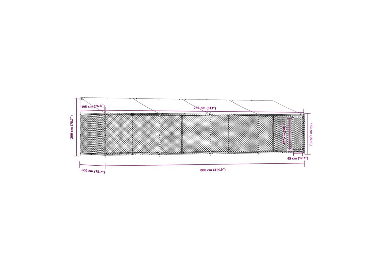 Vidaxl Dog Cage With Roof And Door Grey 8x2x2 M Galvanised Steel-9