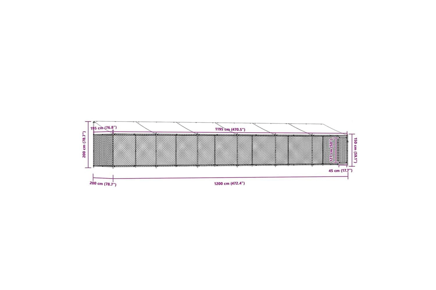 Vidaxl Dog Cage With Roof And Door Grey 12x2x2 M Galvanised Steel-9