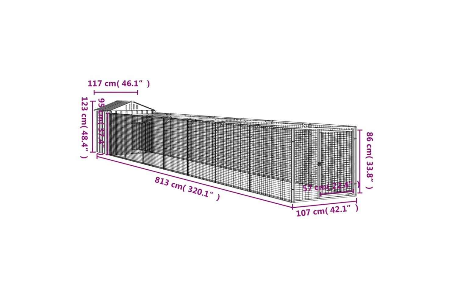 Vidaxl Dog House With Roof Anthracite 117x813x123 Cm Galvanised Steel-9