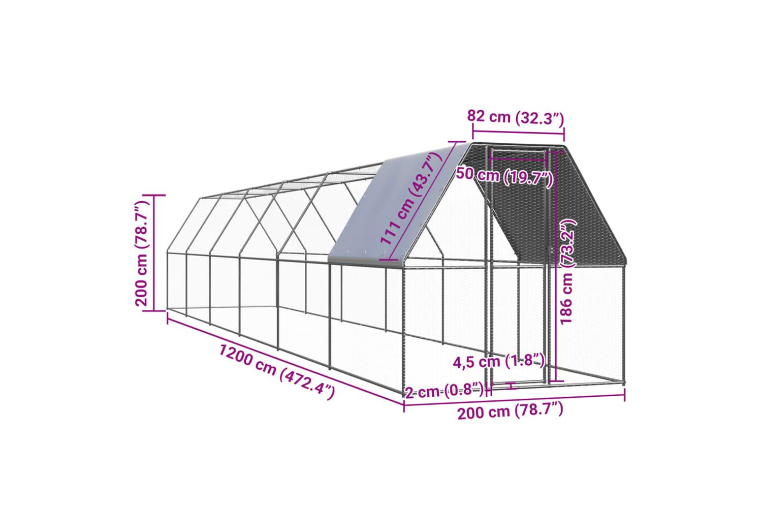 Vidaxl Outdoor Chicken Cage 2x12x2 M Galvanised Steel-5