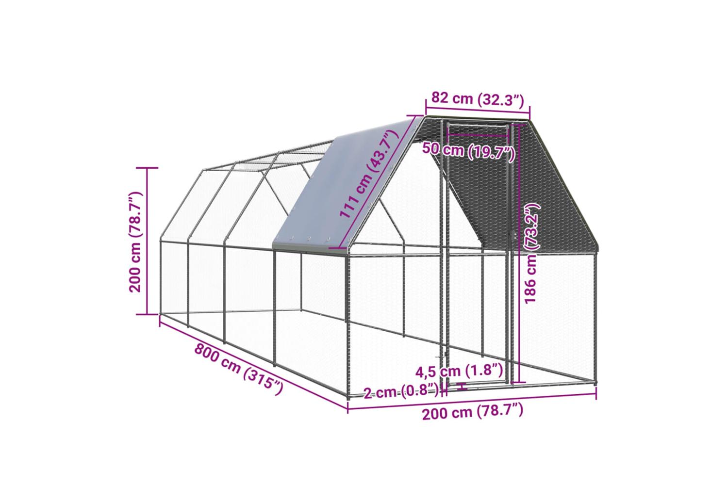 Vidaxl Outdoor Chicken Cage 2x8x2 M Galvanised Steel-5