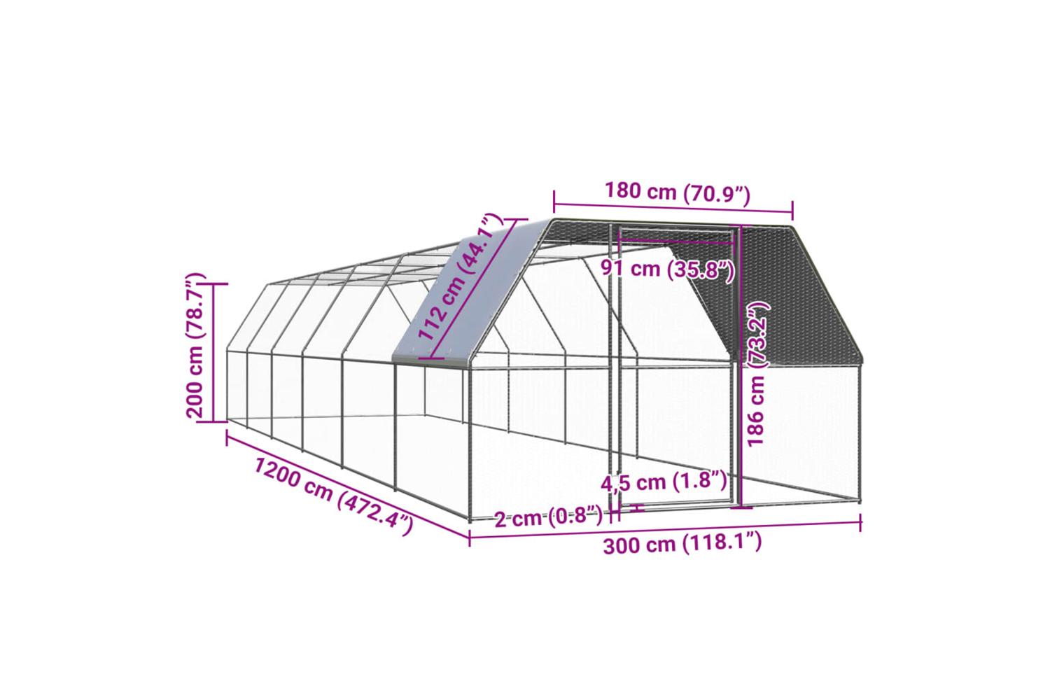 Vidaxl Outdoor Chicken Cage 3x12x2 M Galvanised Steel-5