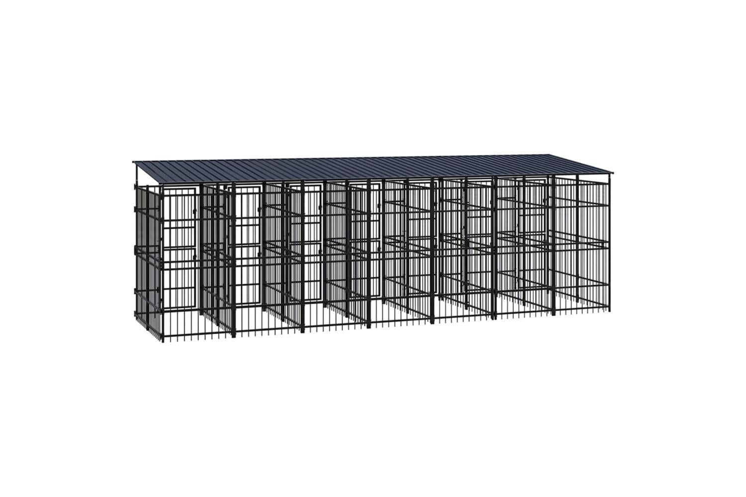 Vidaxl Outdoor Dog Kennel With Roof Steel 129 M-4