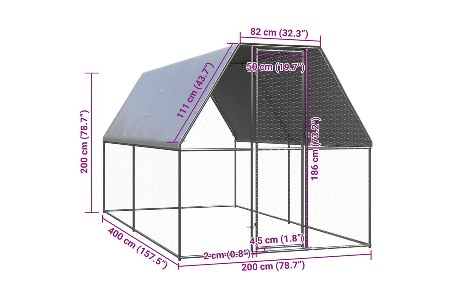 Vidaxl Outdoor Chicken Cage 2x4x2 M Galvanised Steel-5