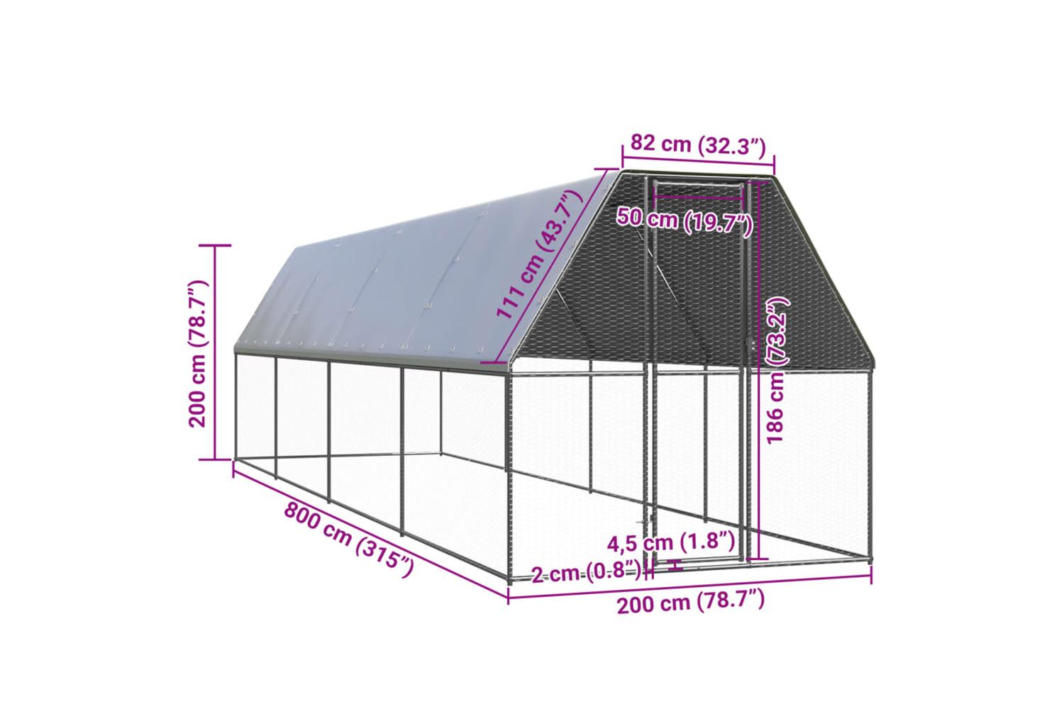 Vidaxl Outdoor Chicken Cage 2x8x2 M Galvanised Steel-5