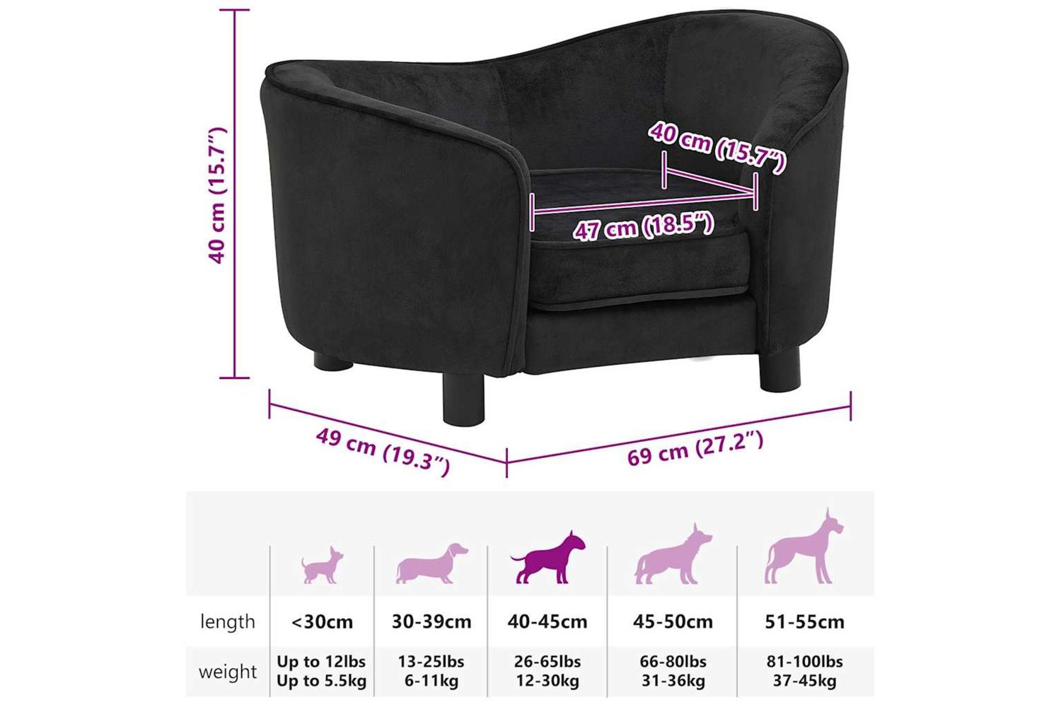 Vidaxl Dog Sofa Black 69x49x40 Cm Plush-9