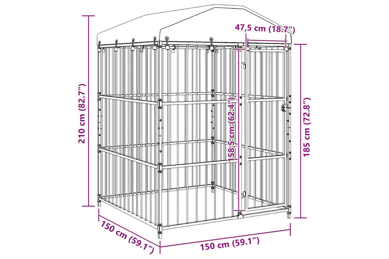 Vidaxl Outdoor Dog Kennel With Roof 150x150x210 Cm-9