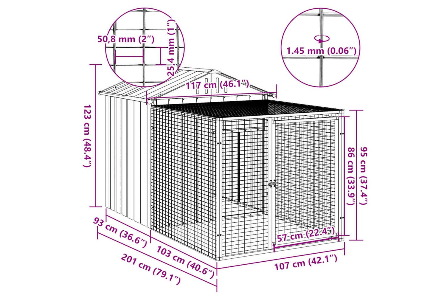 Vidaxl Chicken Cage With Run Anthracite 117x201x123 Cm Galvanised Steel-5