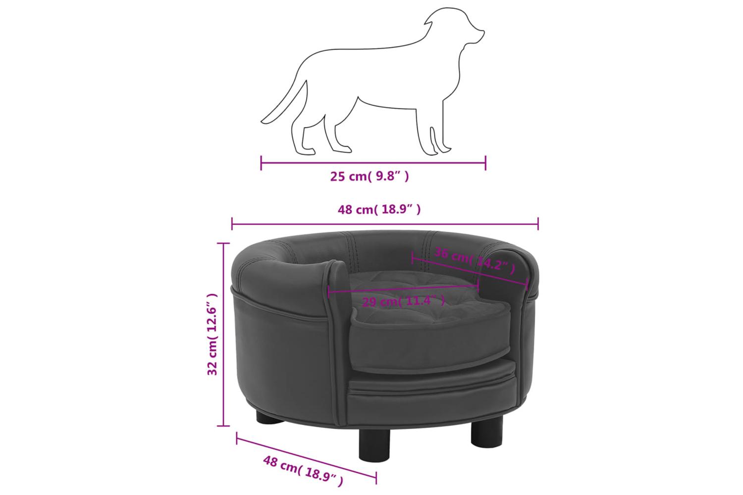 Vidaxl Dog Sofa Dark Grey 48x48x32 Cm Plush And Faux Leather-9