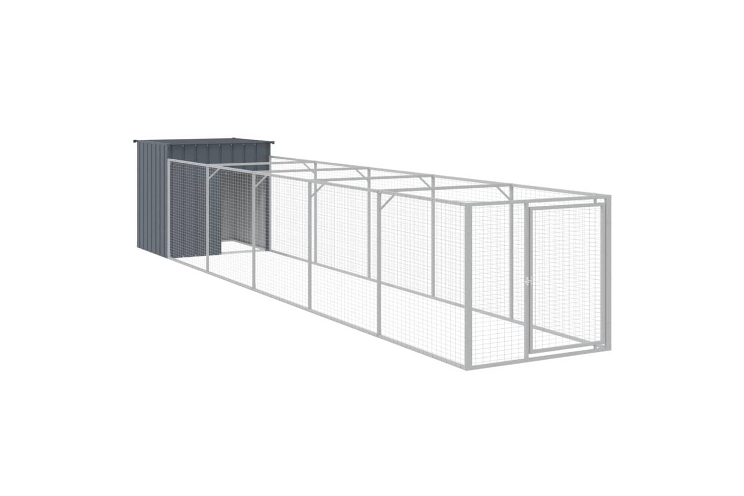 Vidaxl Dog House With Run Anthracite 110x609x110 Cm Galvanised Steel-2