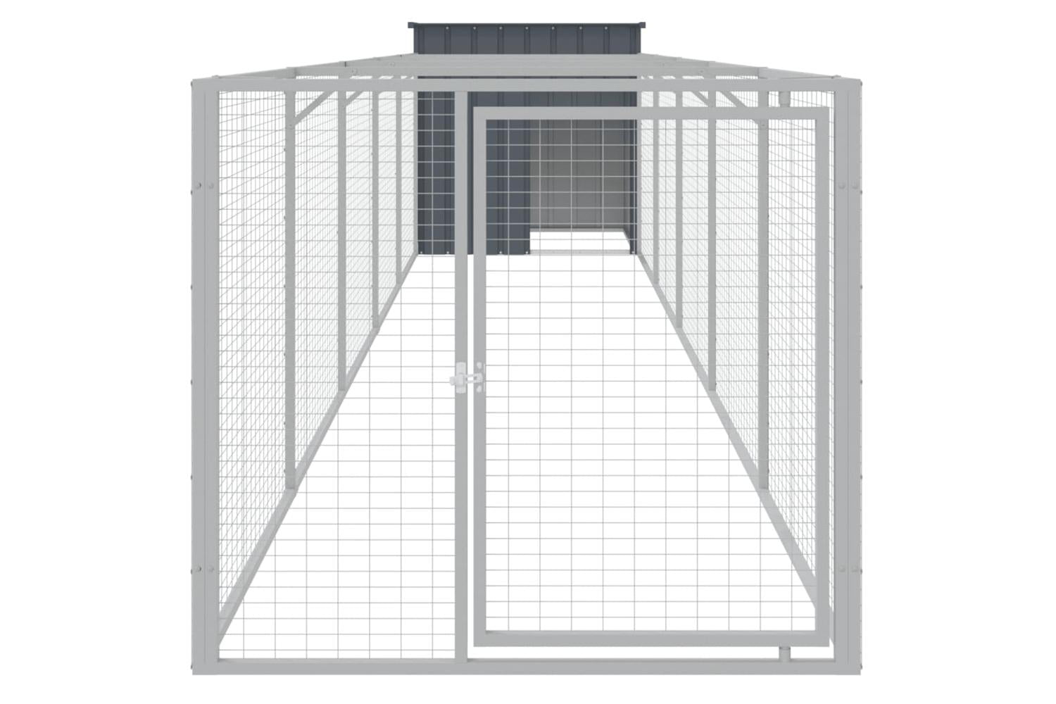 Vidaxl Dog House With Run Anthracite 110x609x110 Cm Galvanised Steel-3
