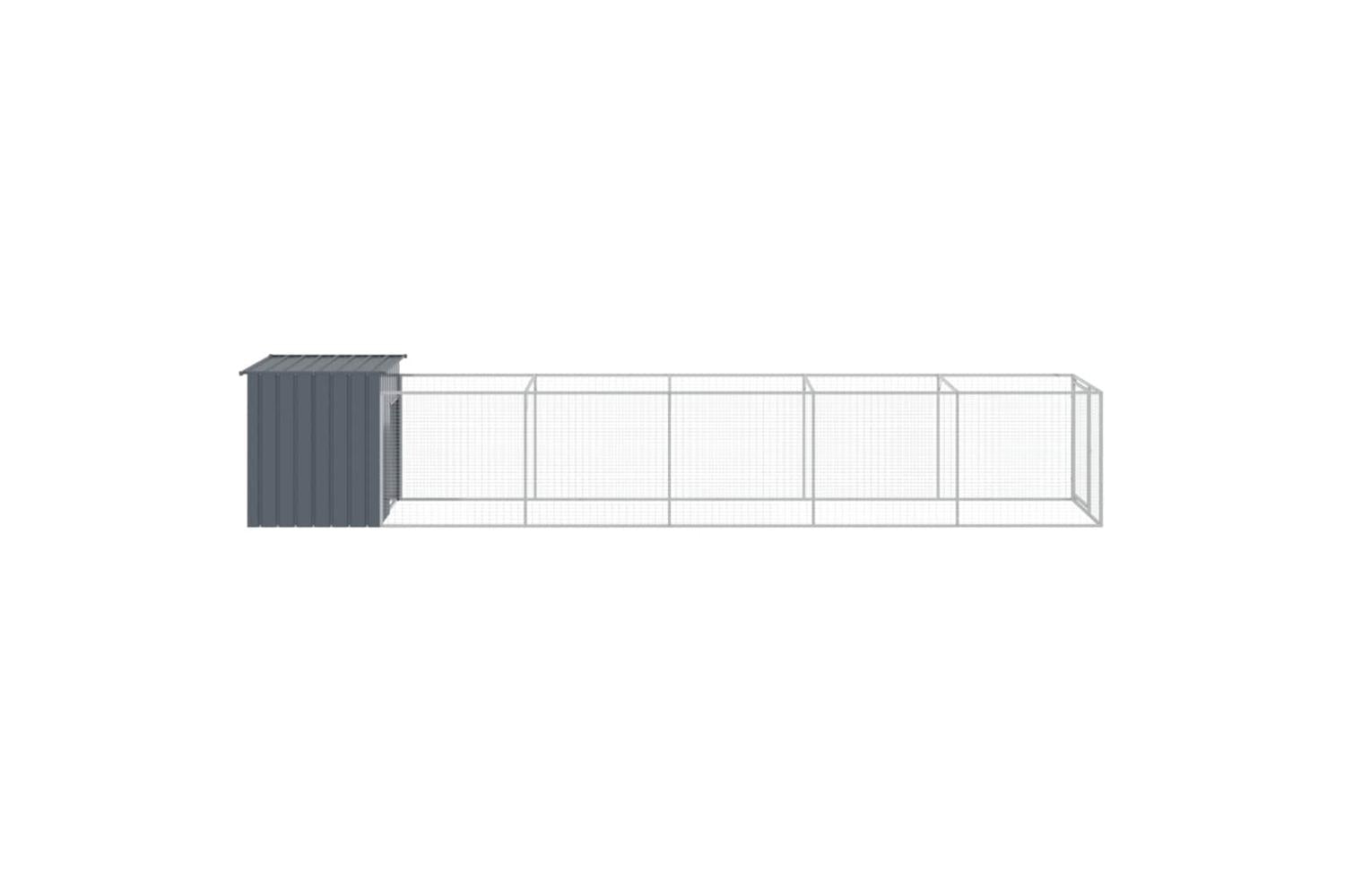 Vidaxl Dog House With Run Anthracite 110x609x110 Cm Galvanised Steel-4