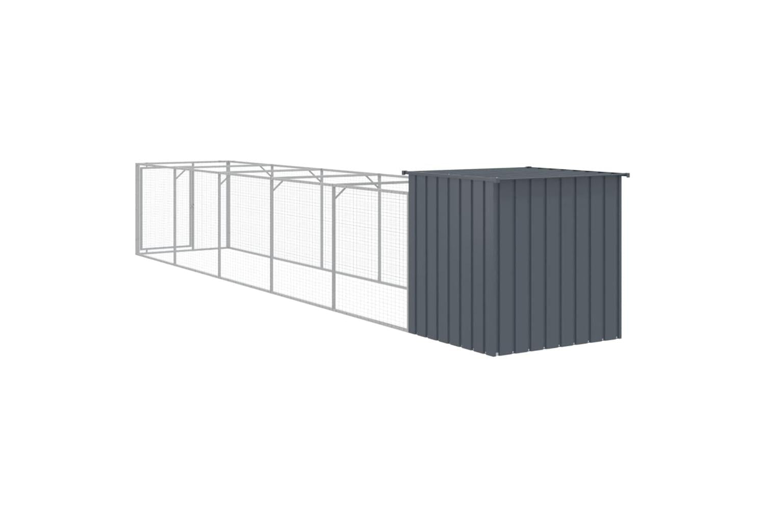 Vidaxl Dog House With Run Anthracite 110x609x110 Cm Galvanised Steel-5