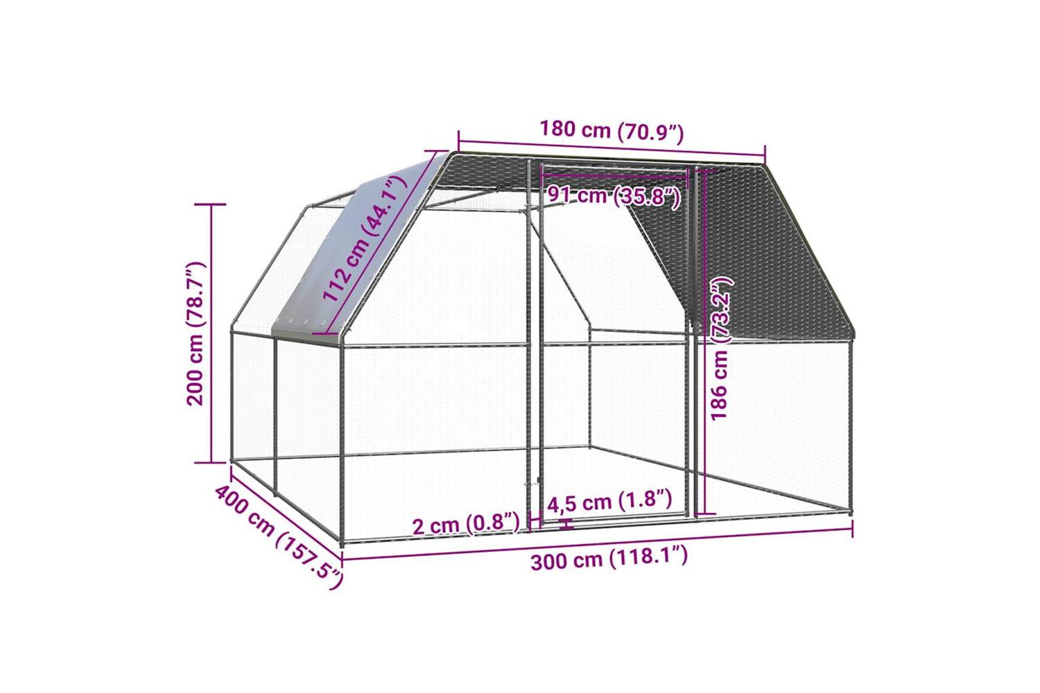 Vidaxl Chicken Cage 3x4x2 M Galvanised Steel-5