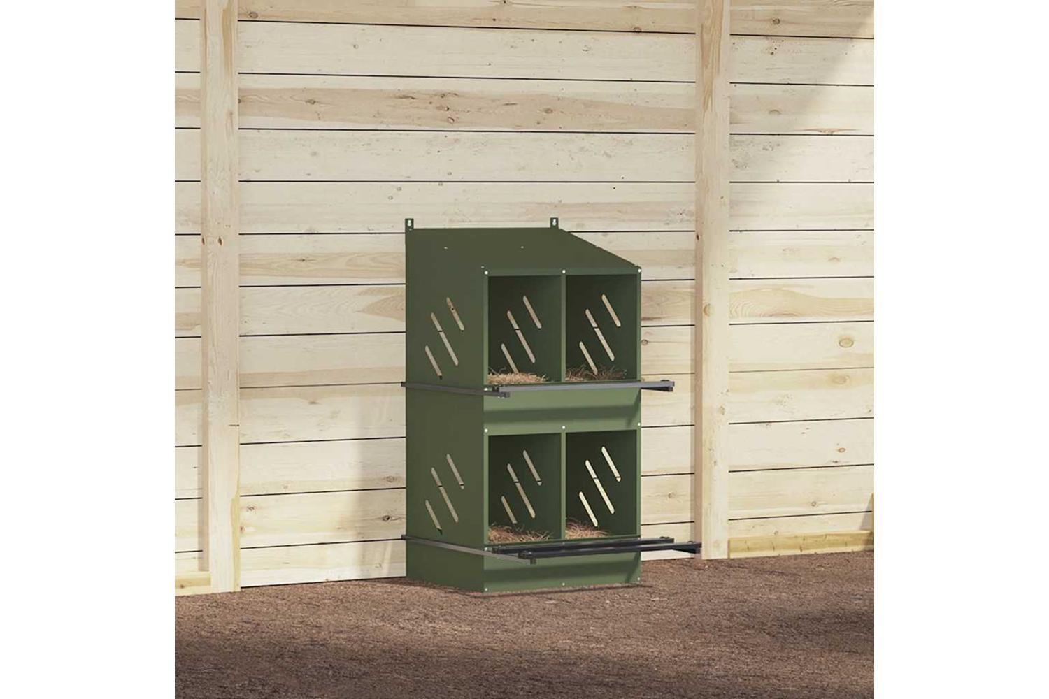 Vidaxl Chicken Nesting Box With 4 Compartments Olive Green Metal-4