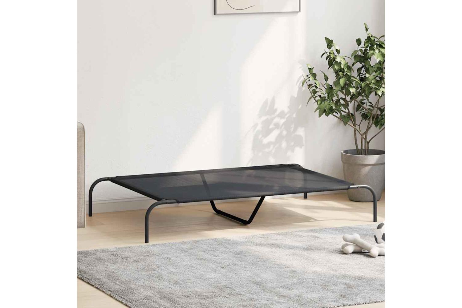 Vidaxl Elevated Dog Bed Black 130x80x20 Cm Textilene And Steel-3