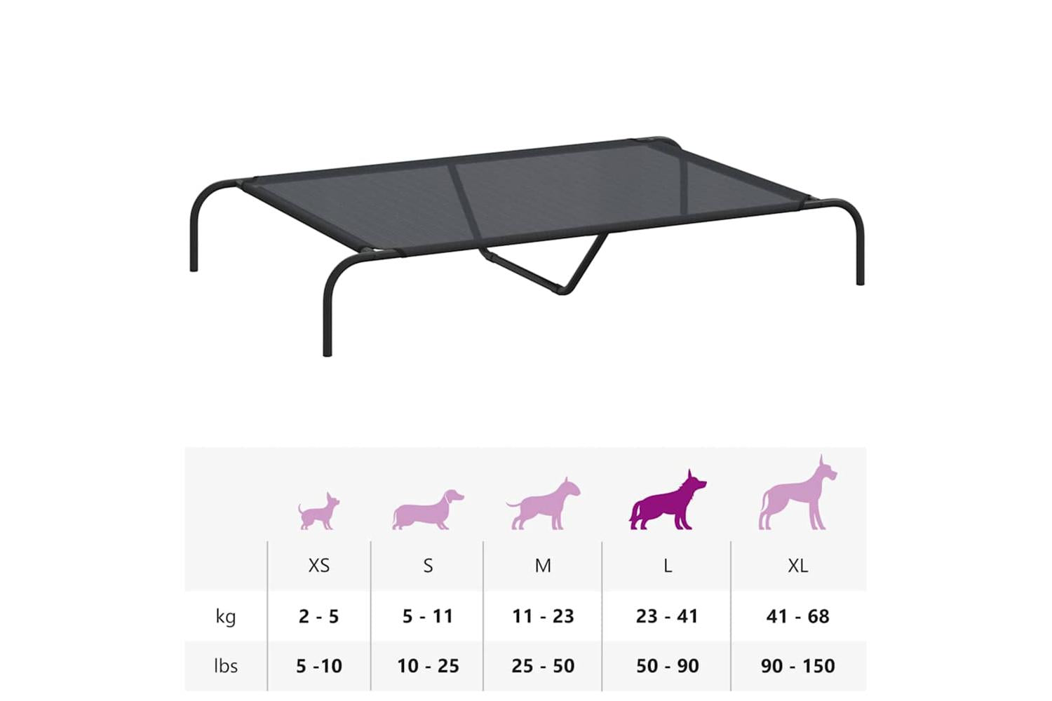 Vidaxl Elevated Dog Bed Black 130x80x20 Cm Textilene And Steel-9