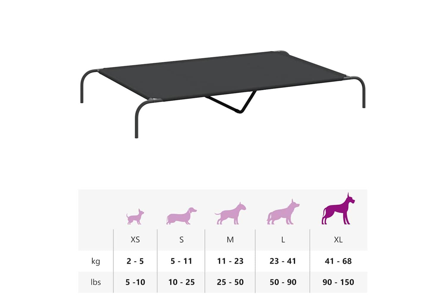 Vidaxl Elevated Dog Bed Black 150x90x20 Cm Oxford Fabric And Steel-9