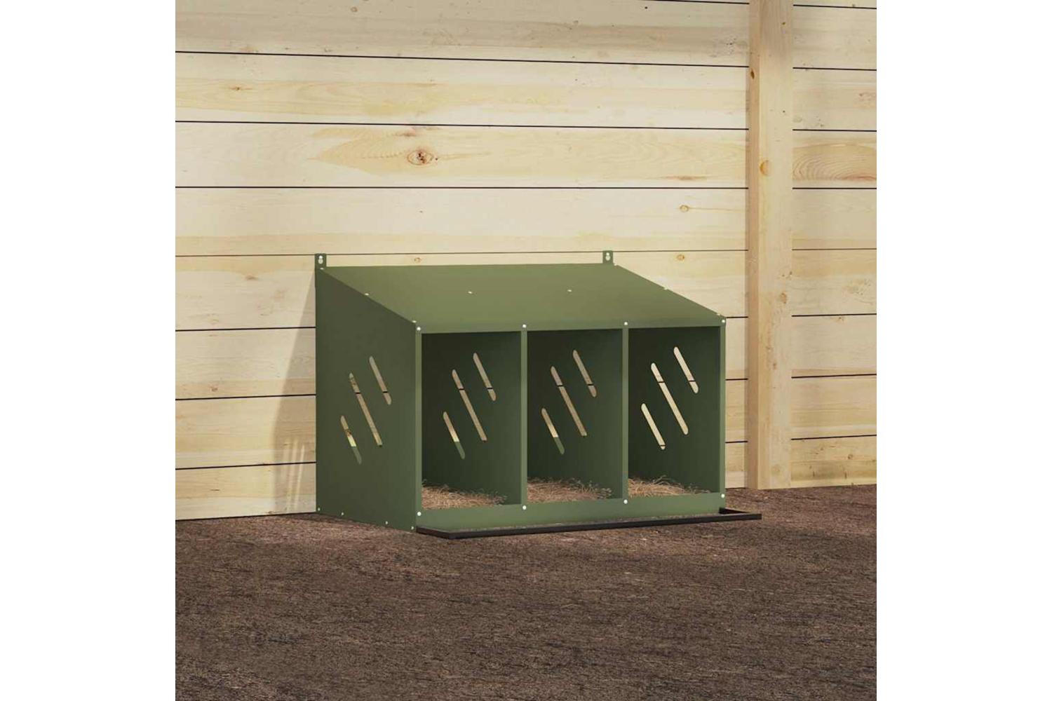 Vidaxl Chicken Nesting Box With 3 Compartments Olive Green Metal-4