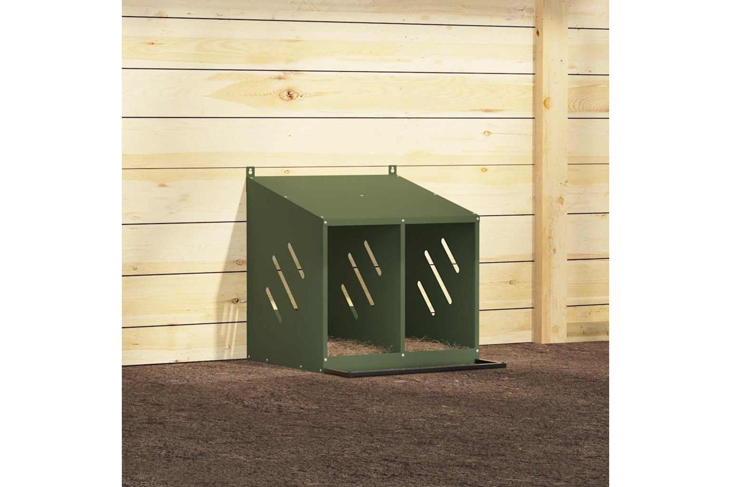 Vidaxl Chicken Nesting Box With 2 Compartments Olive Green Metal-4