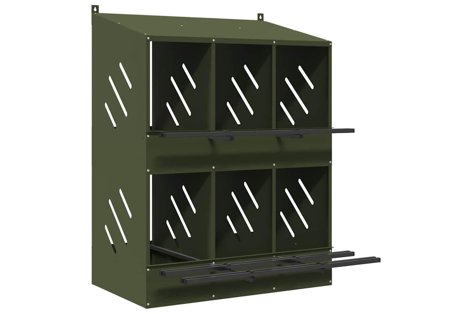 Vidaxl Chicken Nesting Box With 6 Compartments Olive Green Metal-2