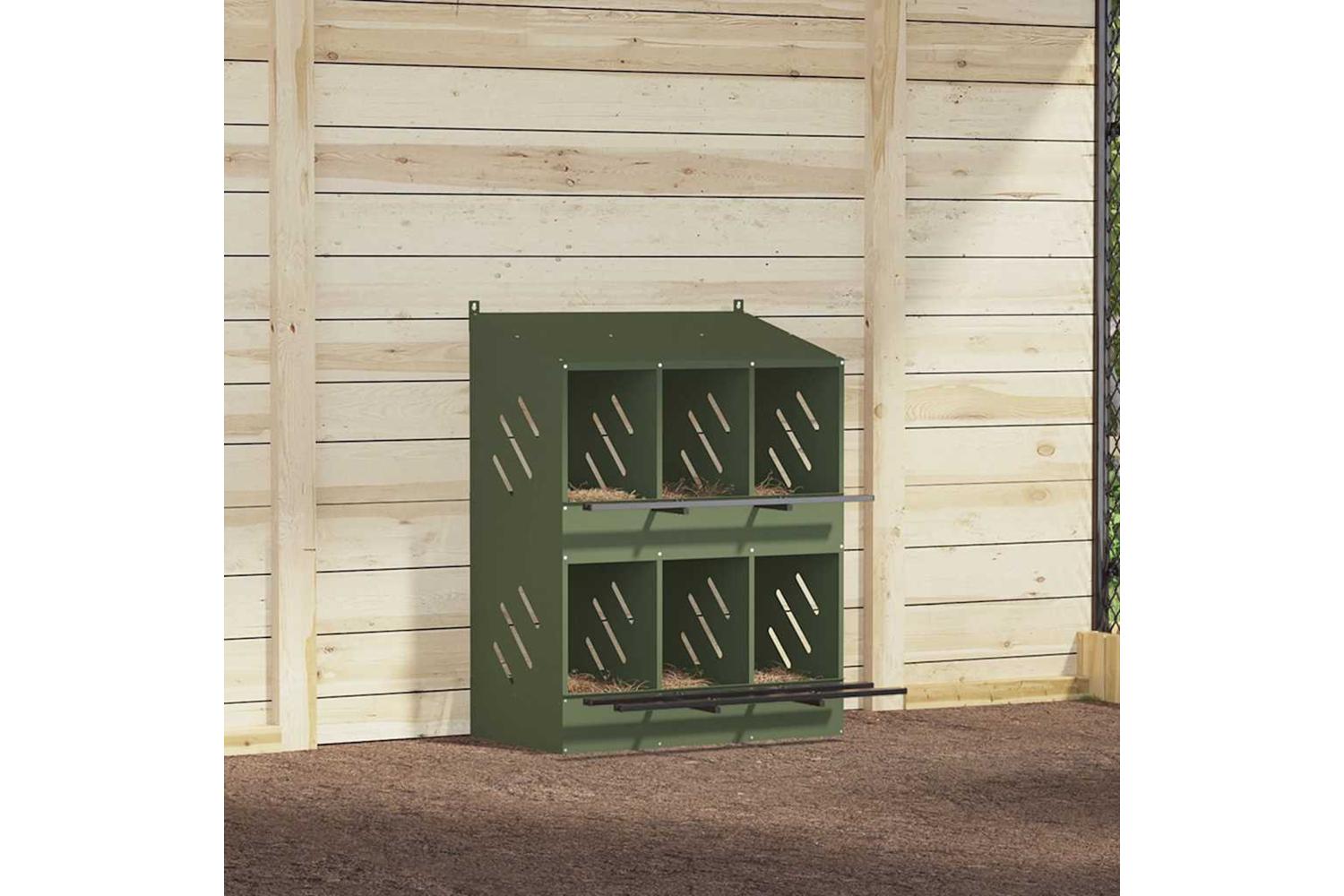Vidaxl Chicken Nesting Box With 6 Compartments Olive Green Metal-4